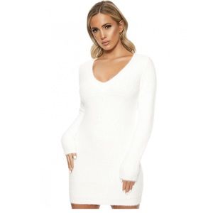 naked wardrobe U GOT ME FUZZED MINI DRESS in white